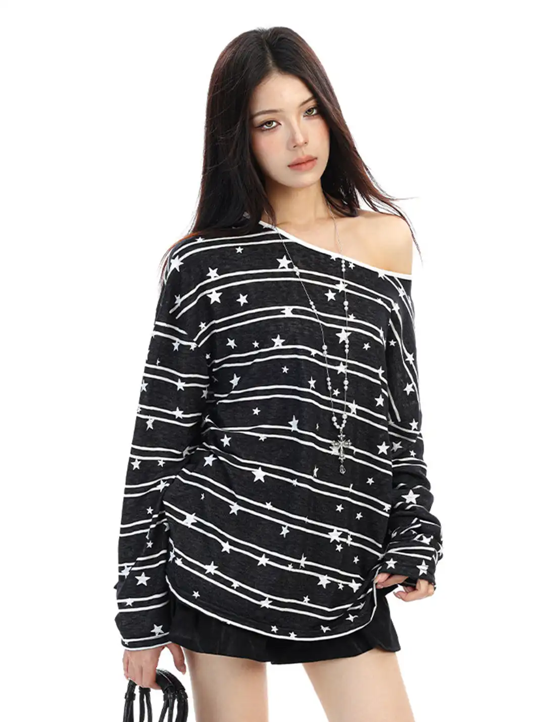 BIGGOLD | All-Over Star Print Off-Shoulder Top