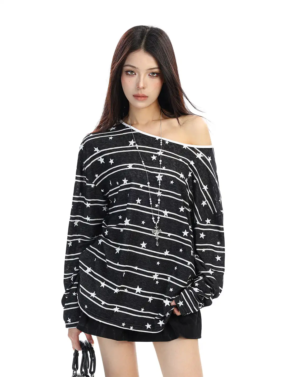 BIGGOLD | All-Over Star Print Off-Shoulder Top
