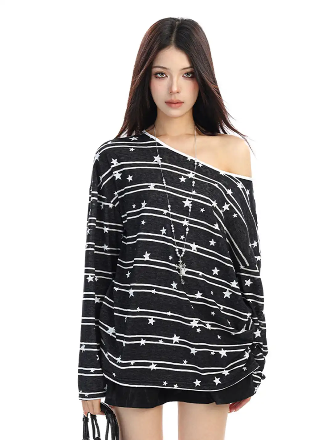 BIGGOLD | All-Over Star Print Off-Shoulder Top