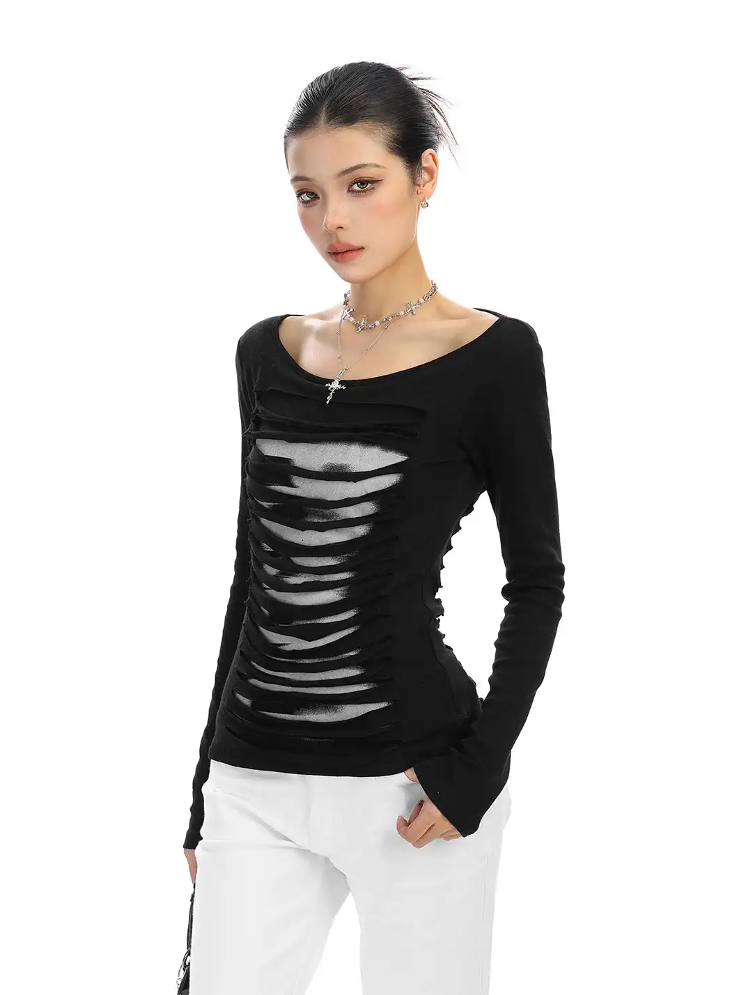 BIGGOLD | Hollow-Out Backless Long-Sleeved T-Shirt