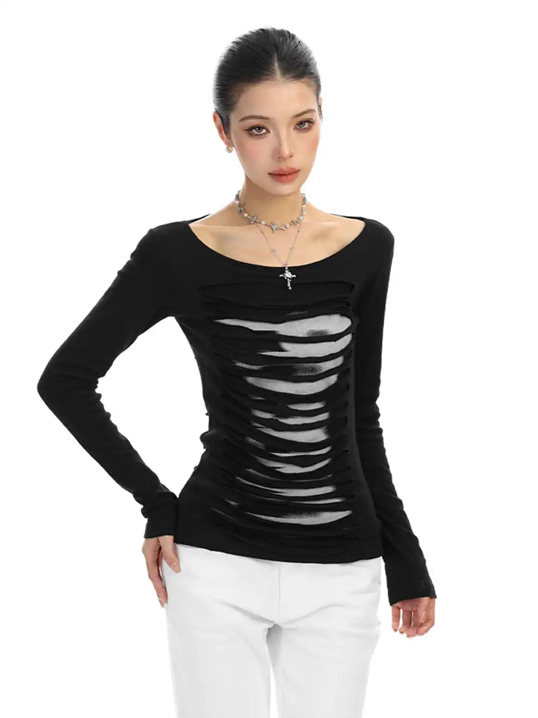 BIGGOLD | Hollow-Out Backless Long-Sleeved T-Shirt
