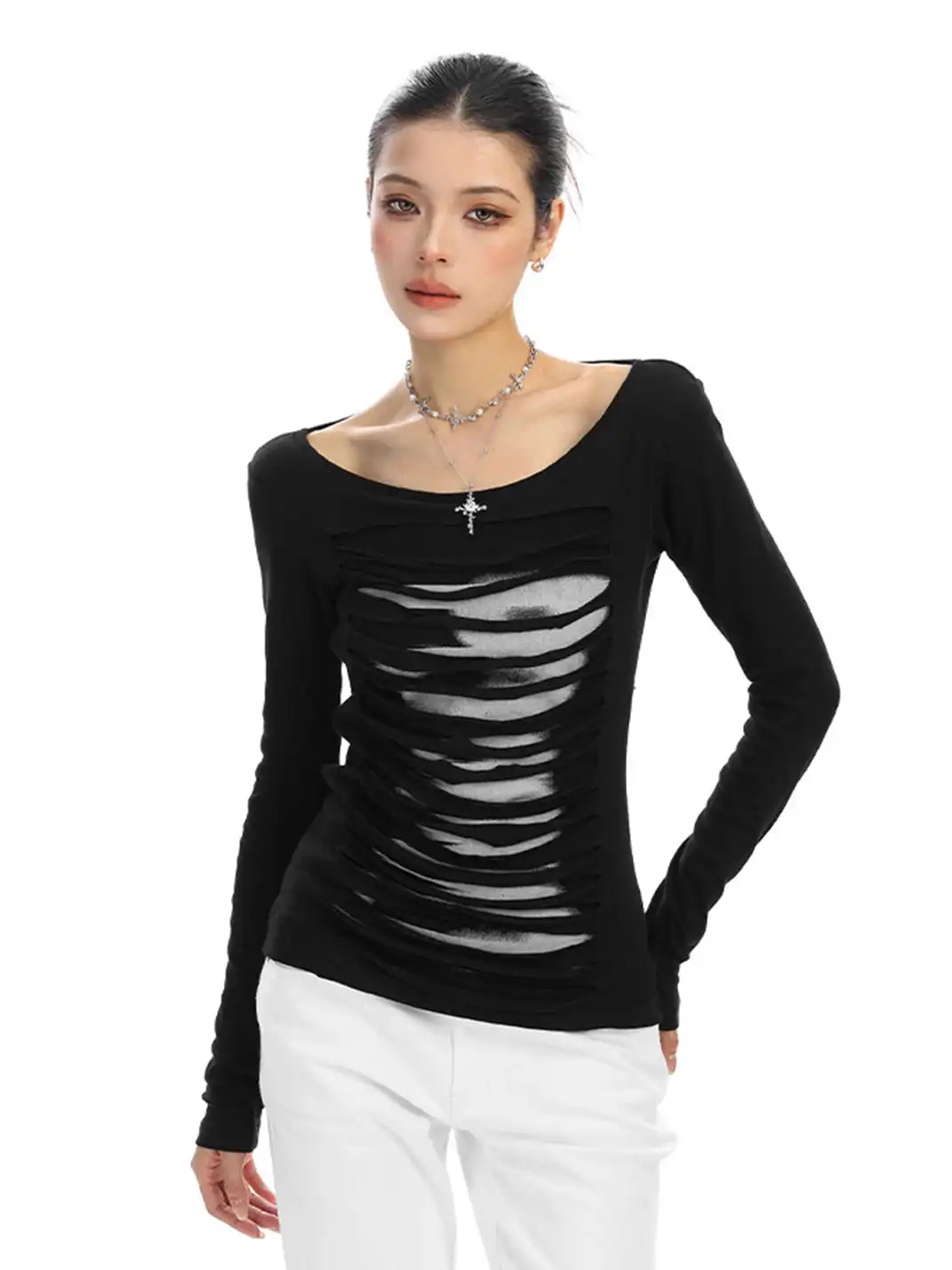 BIGGOLD | Hollow-Out Backless Long-Sleeved T-Shirt