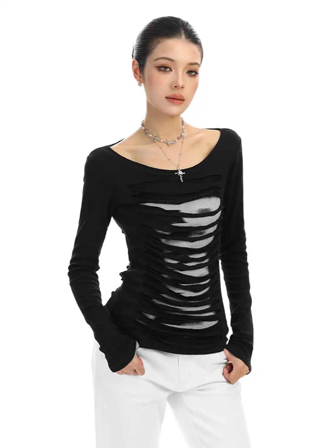BIGGOLD | Hollow-Out Backless Long-Sleeved T-Shirt