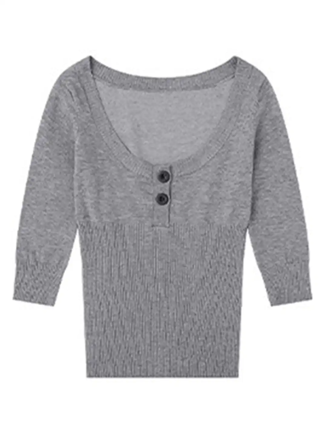 BIGGOLD | U-Neck Three-Quarter Sleeve Knit Top