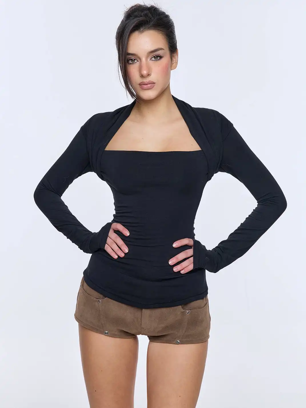 BUM STUDIO | Tencel Wool Faux Two-Piece Waist-Cinching Top