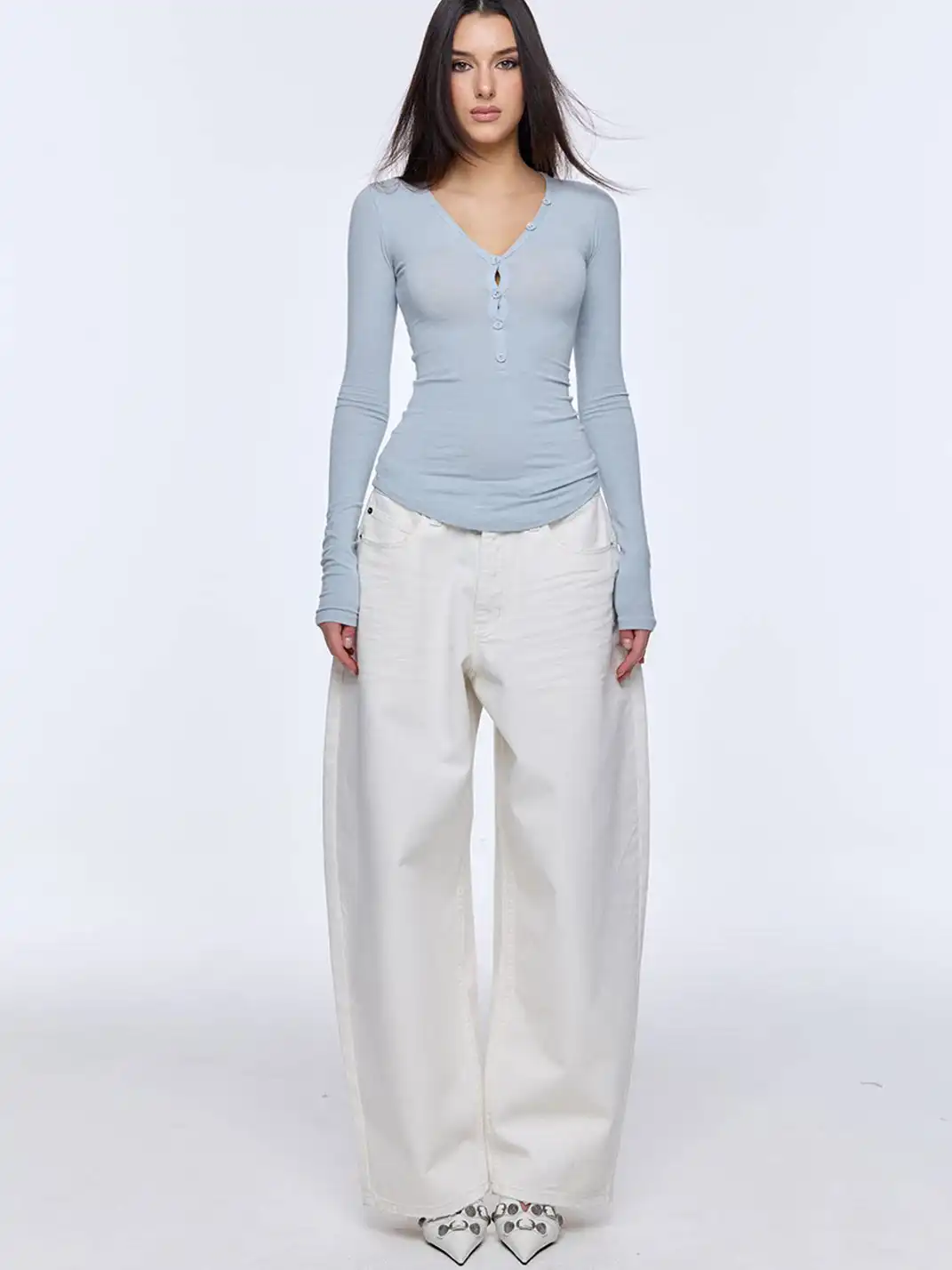 BUM STUDIO | Tencel Wool V-Neck Long-Sleeved Top