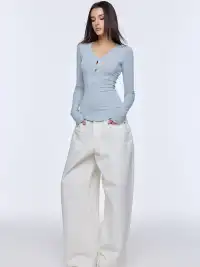 BUM STUDIO | Tencel Wool V-Neck Long-Sleeved Top