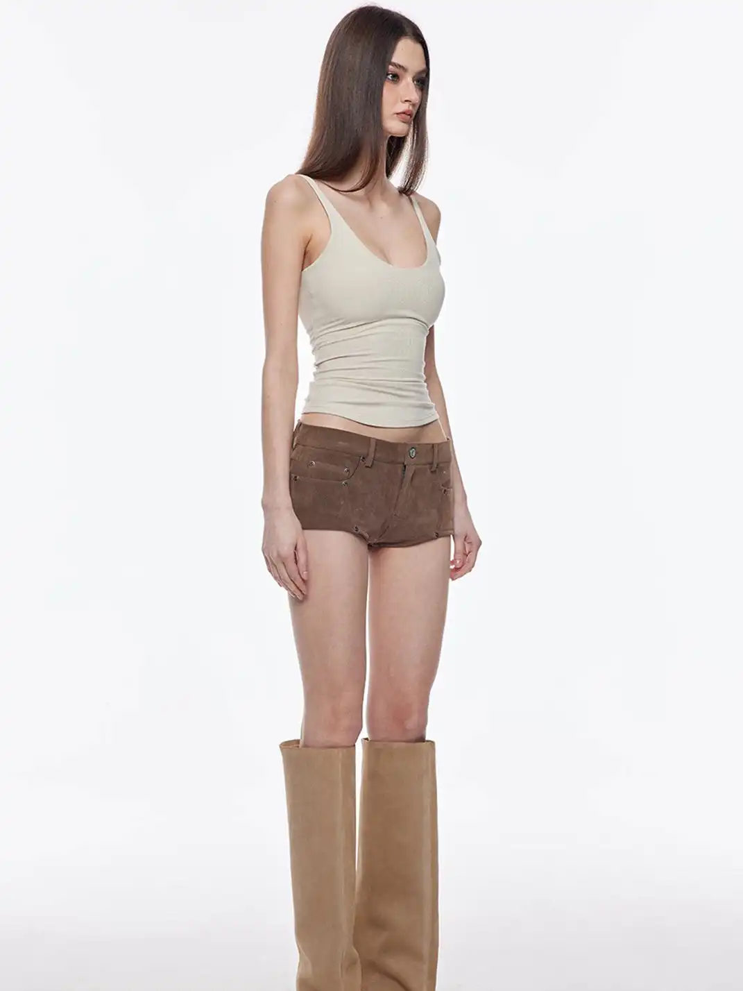 BUM STUDIO | Suede Patchwork Low-Rise Shorts