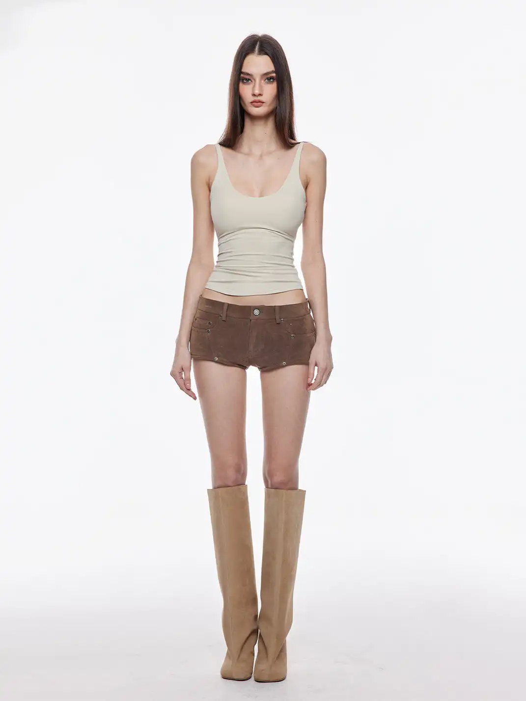BUM STUDIO | Suede Patchwork Low-Rise Shorts