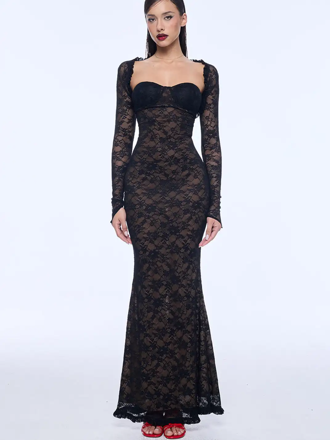 BUM STUDIO | Double-Layered Lace Fitted Fishtail Dress