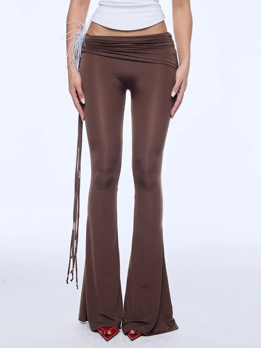 BUM STUDIO | Irregular Waistband Beaded Flared Trousers