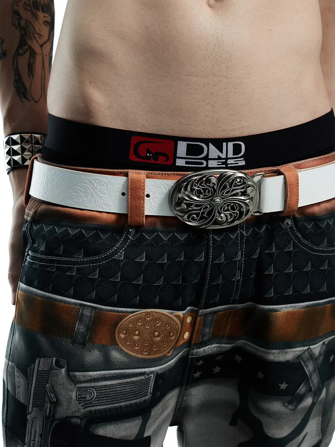 DND4DES | Embossed Cowhide Leather Belt-White