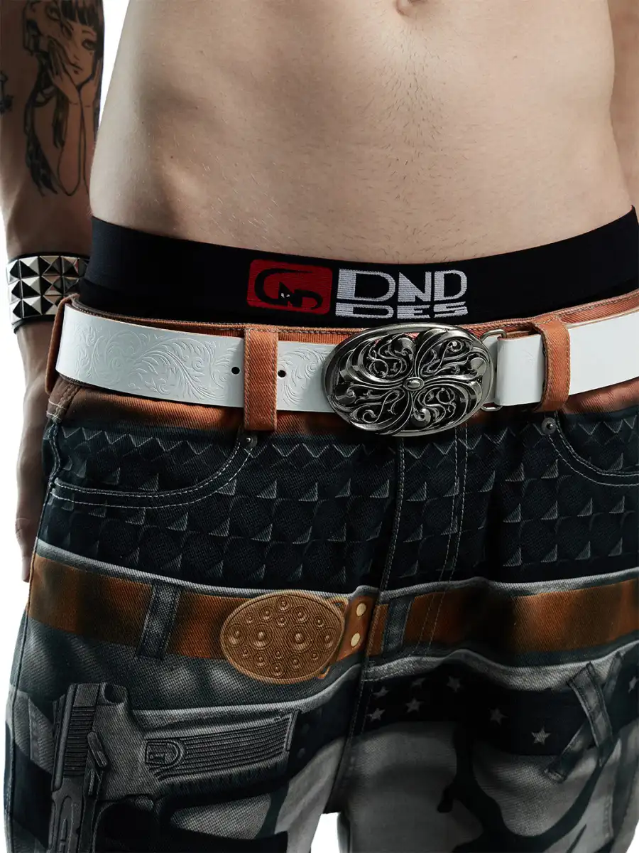 DND4DES | Embossed Cowhide Leather Belt-White - 2