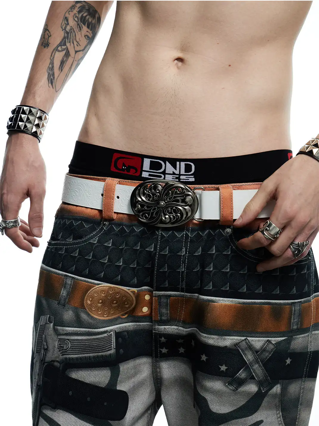 DND4DES | Embossed Cowhide Leather Belt-White
