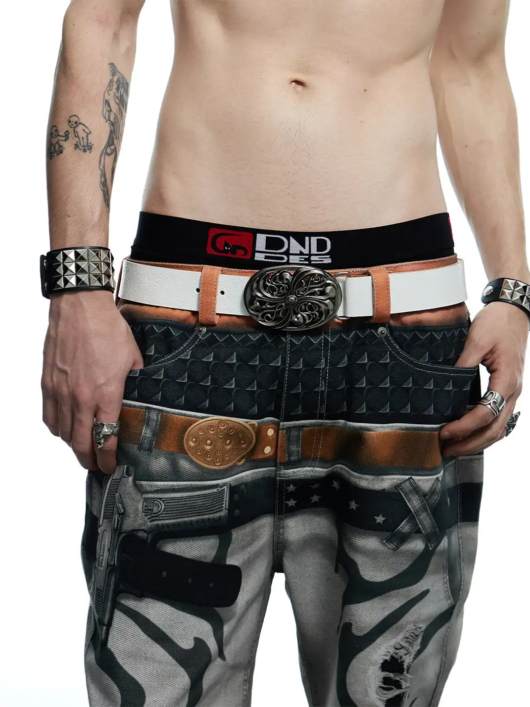 DND4DES | Embossed Cowhide Leather Belt-White