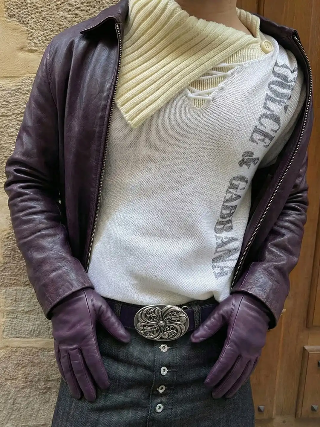 DND4DES | Embossed Cowhide Leather Belt-Purple
