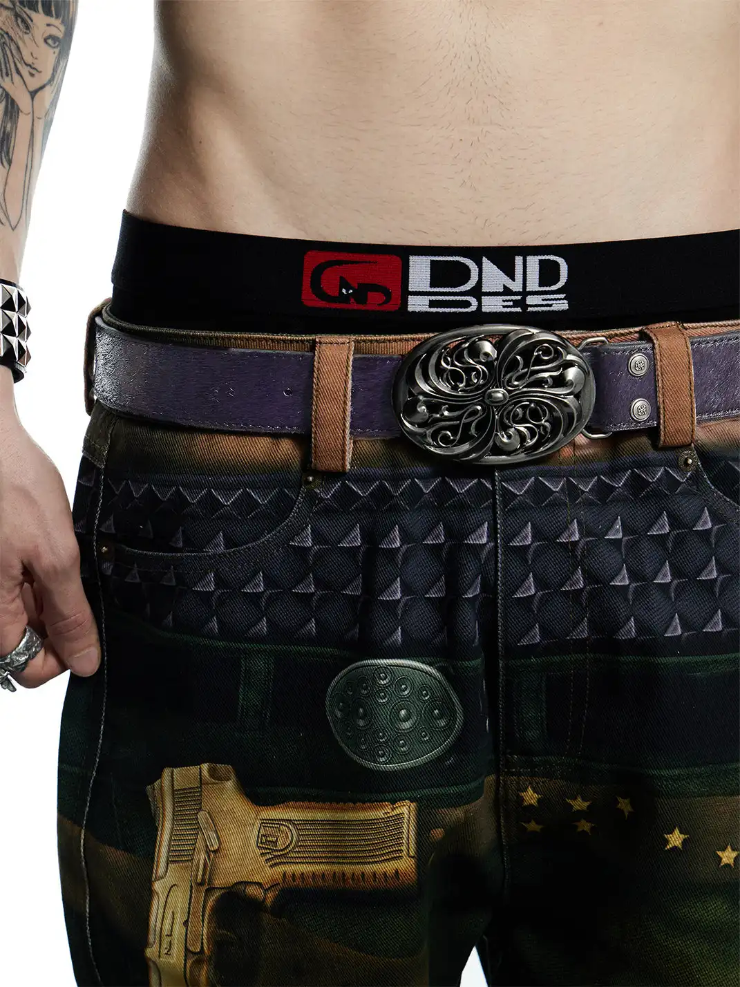 DND4DES | Embossed Cowhide Leather Belt-Purple