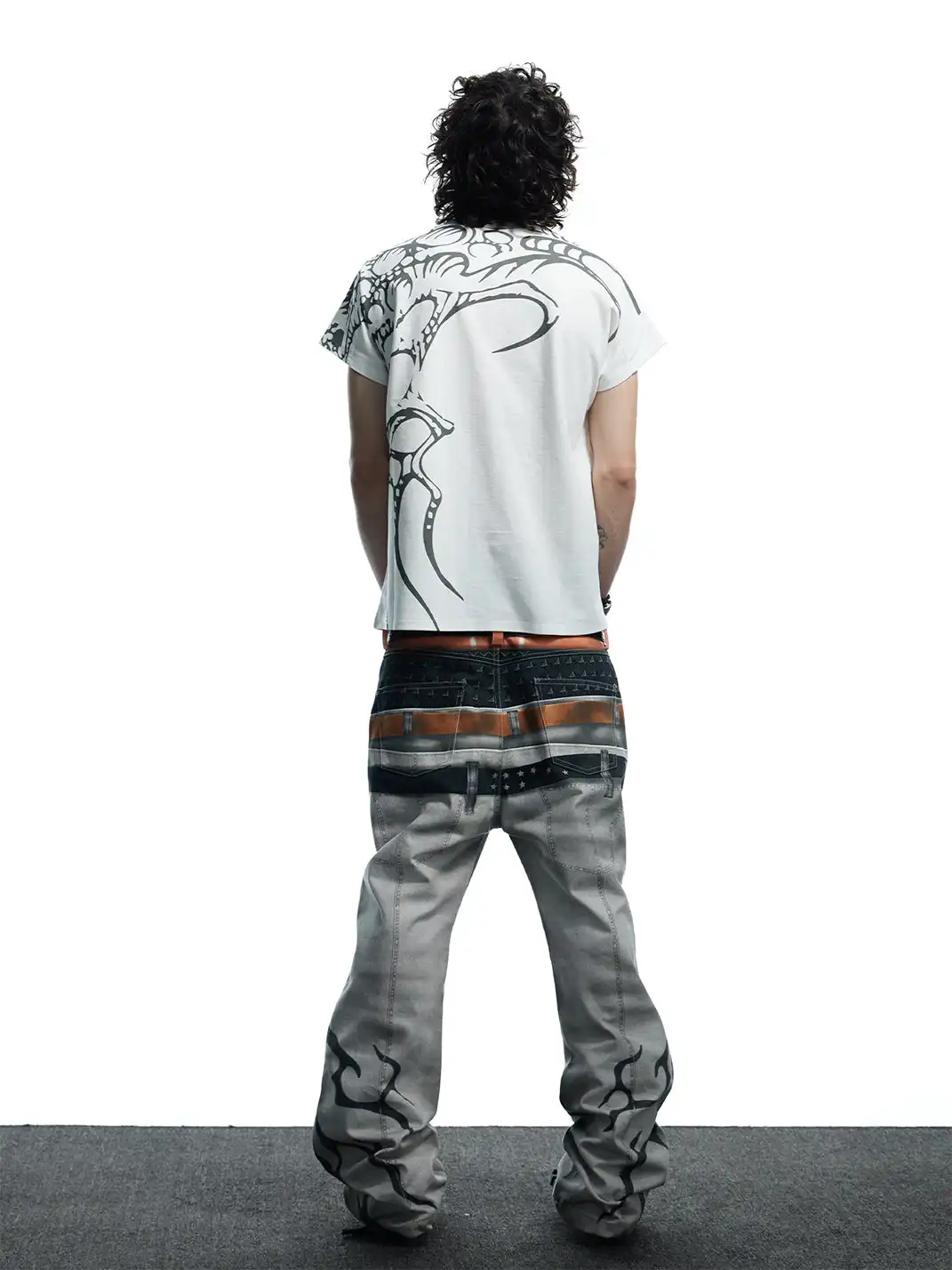 DND4DES | Printed Double Waistband Pistol Tiger Stripe Jeans-White