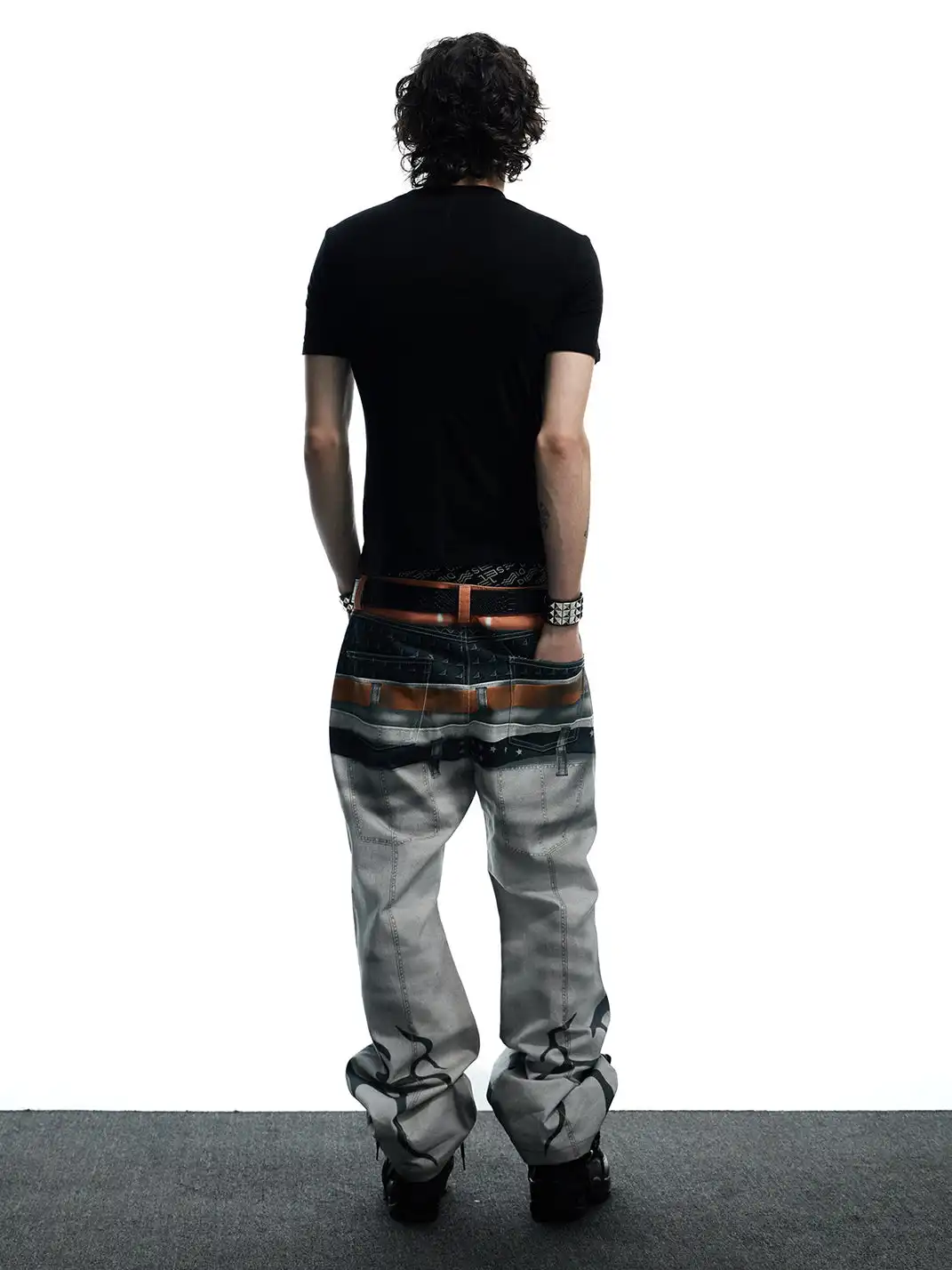 DND4DES | Printed Double Waistband Pistol Tiger Stripe Jeans-White
