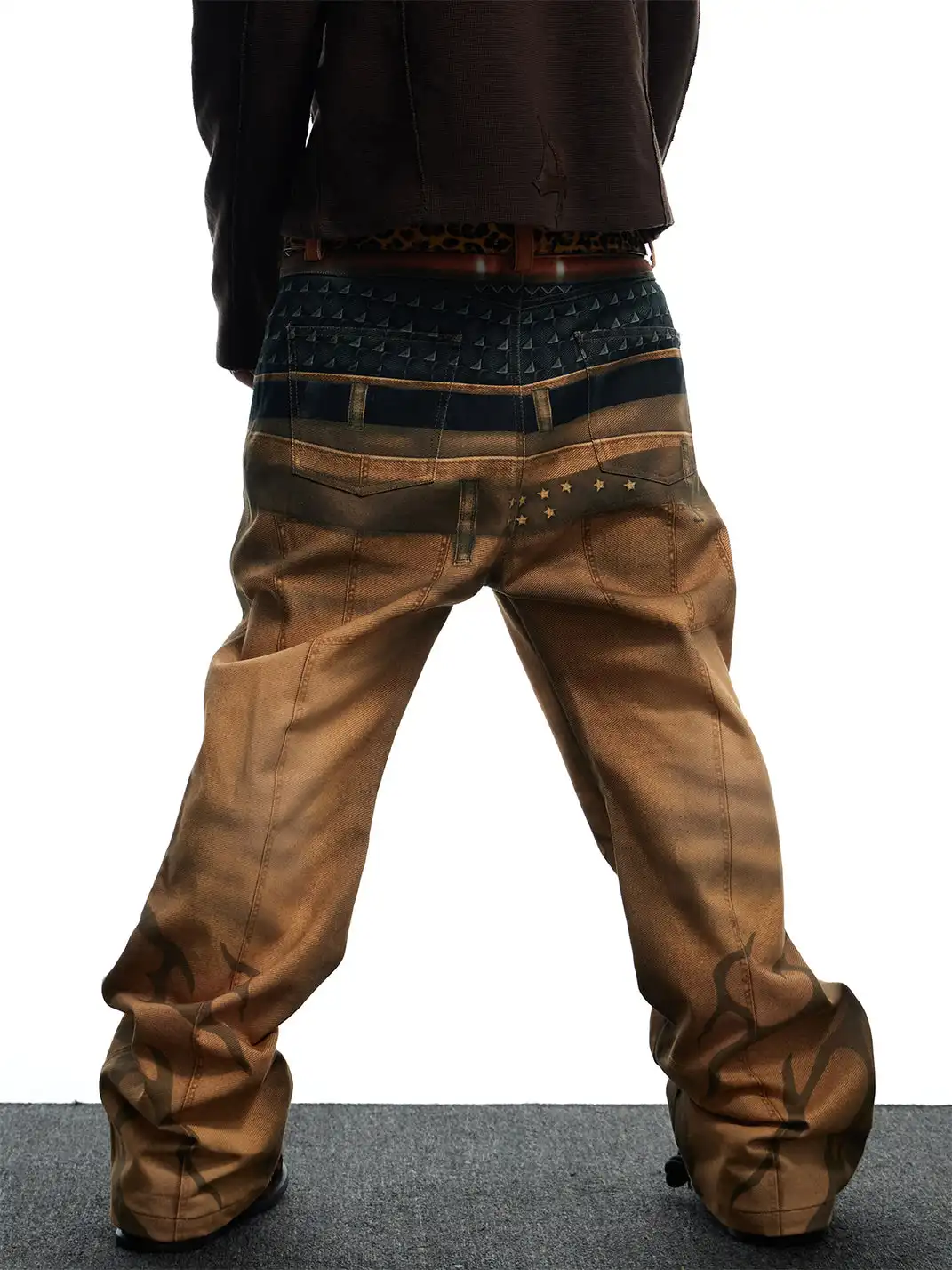 DND4DES | Printed Double Waistband Pistol Tiger Stripe Jeans-Khaki