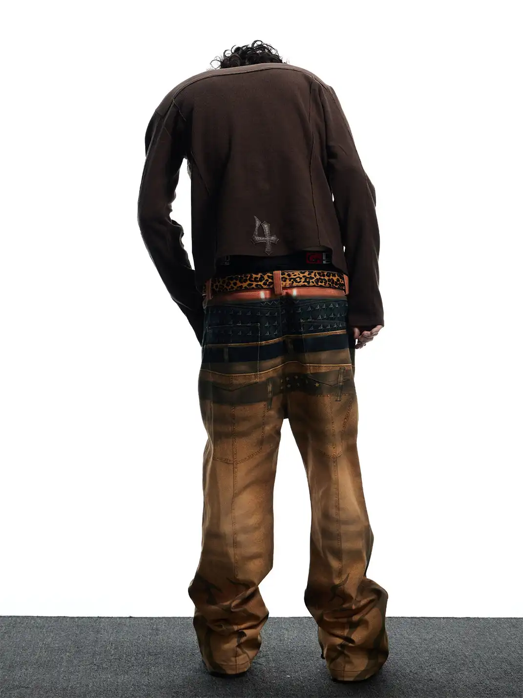 DND4DES | Printed Double Waistband Pistol Tiger Stripe Jeans-Khaki