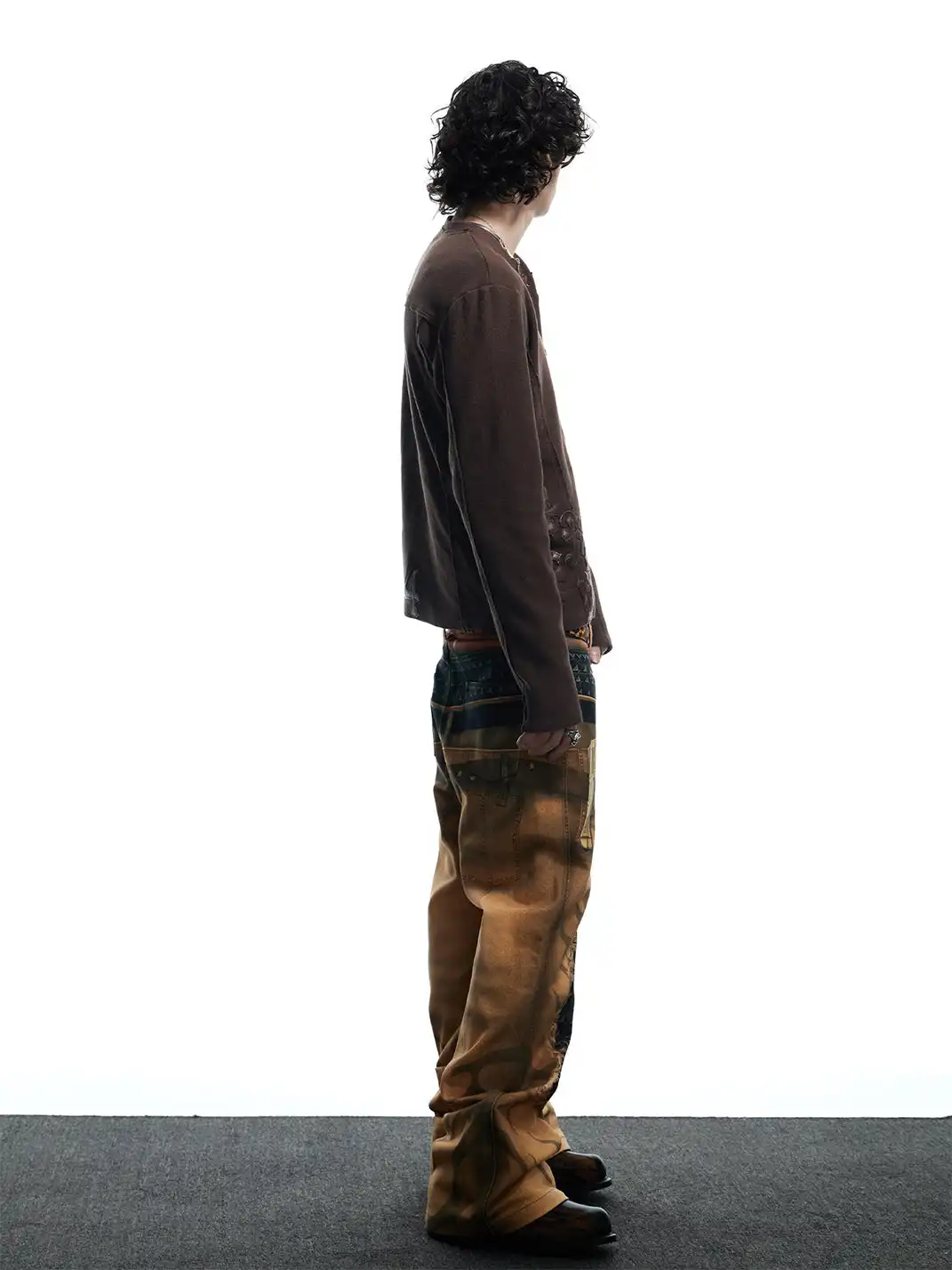 DND4DES | Printed Double Waistband Pistol Tiger Stripe Jeans-Khaki