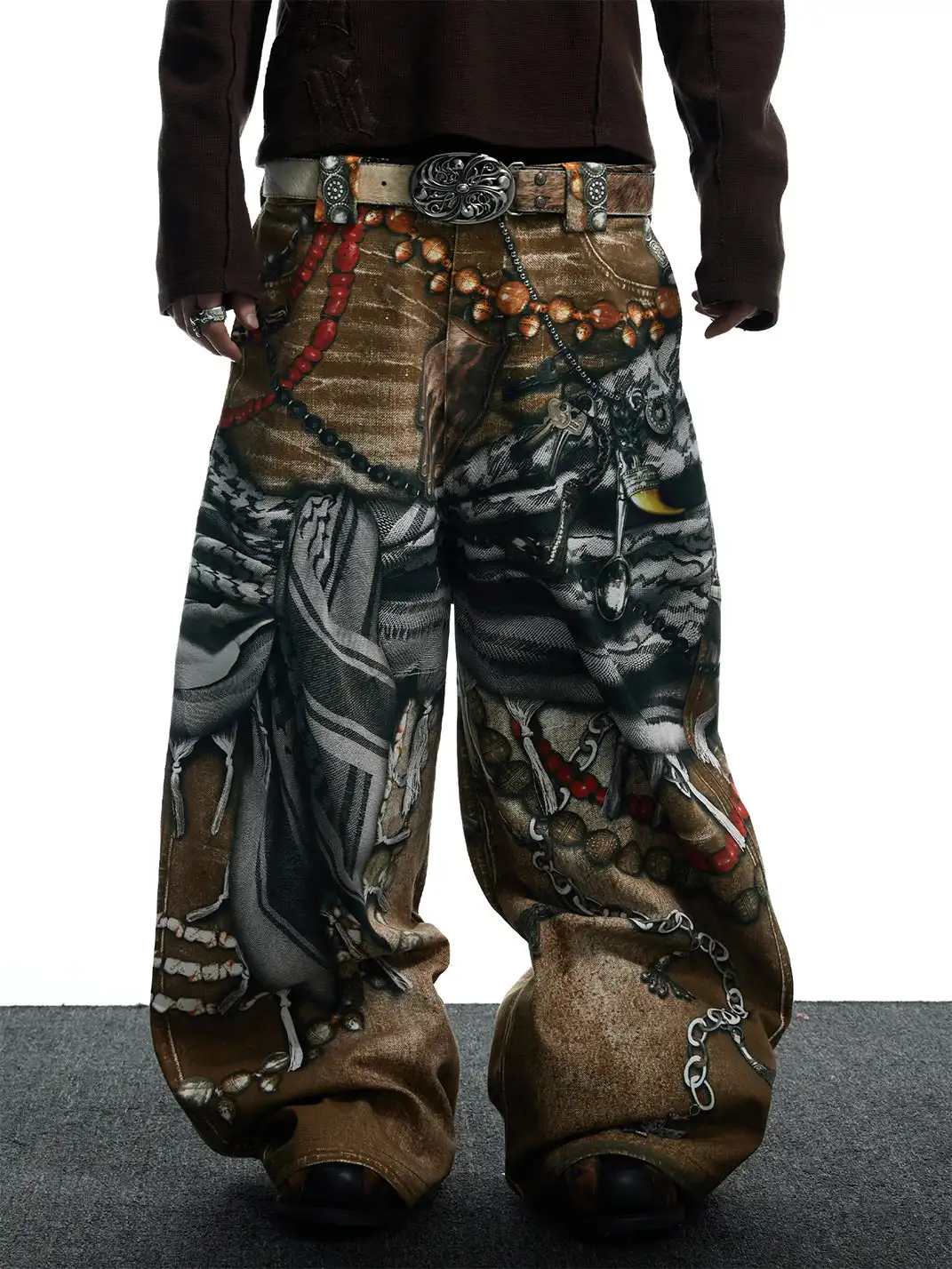 DND4DES | Jewelry-Finish Distressed 3D Printed Oversized Jeans