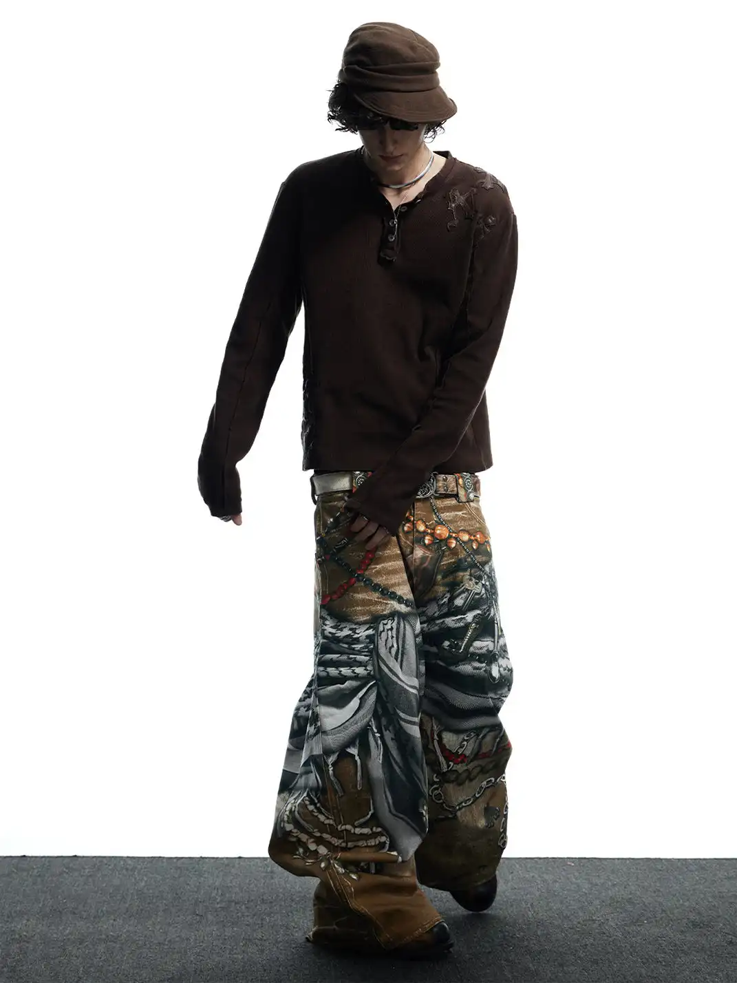 DND4DES | Jewelry-Finish Distressed 3D Printed Oversized Jeans