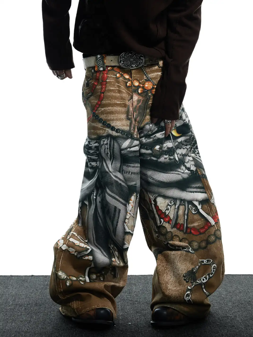 DND4DES | Jewelry-Finish Distressed 3D Printed Oversized Jeans