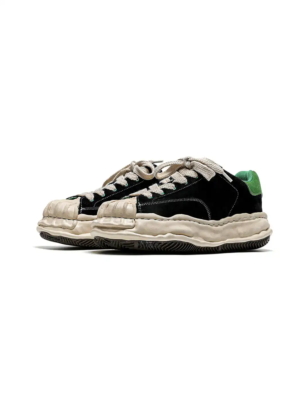 FGMM | Black & Green Wavy Sole Shell-Toe Sneakers