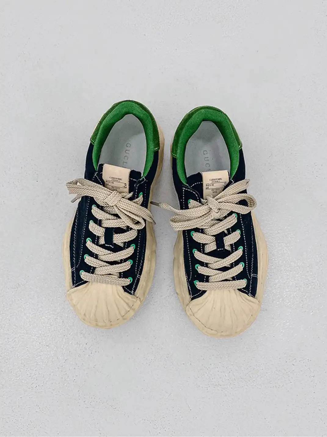 FGMM | Black & Green Wavy Sole Shell-Toe Sneakers
