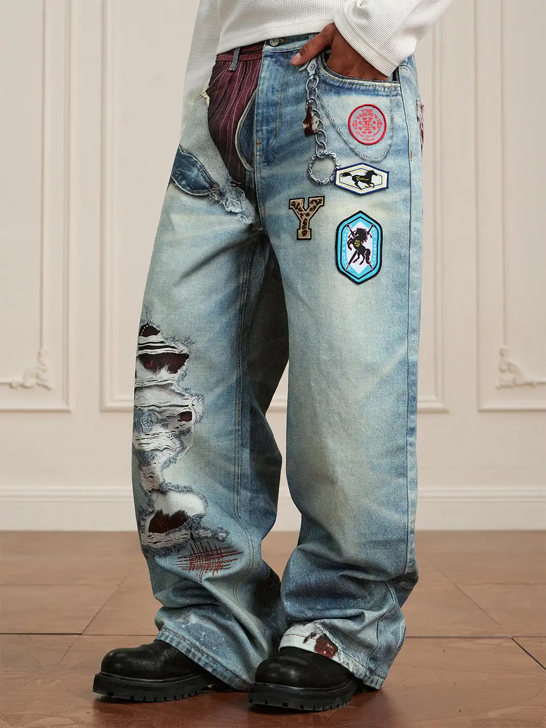 YADcrew | 3D Printed Floral Wide-Leg Jeans