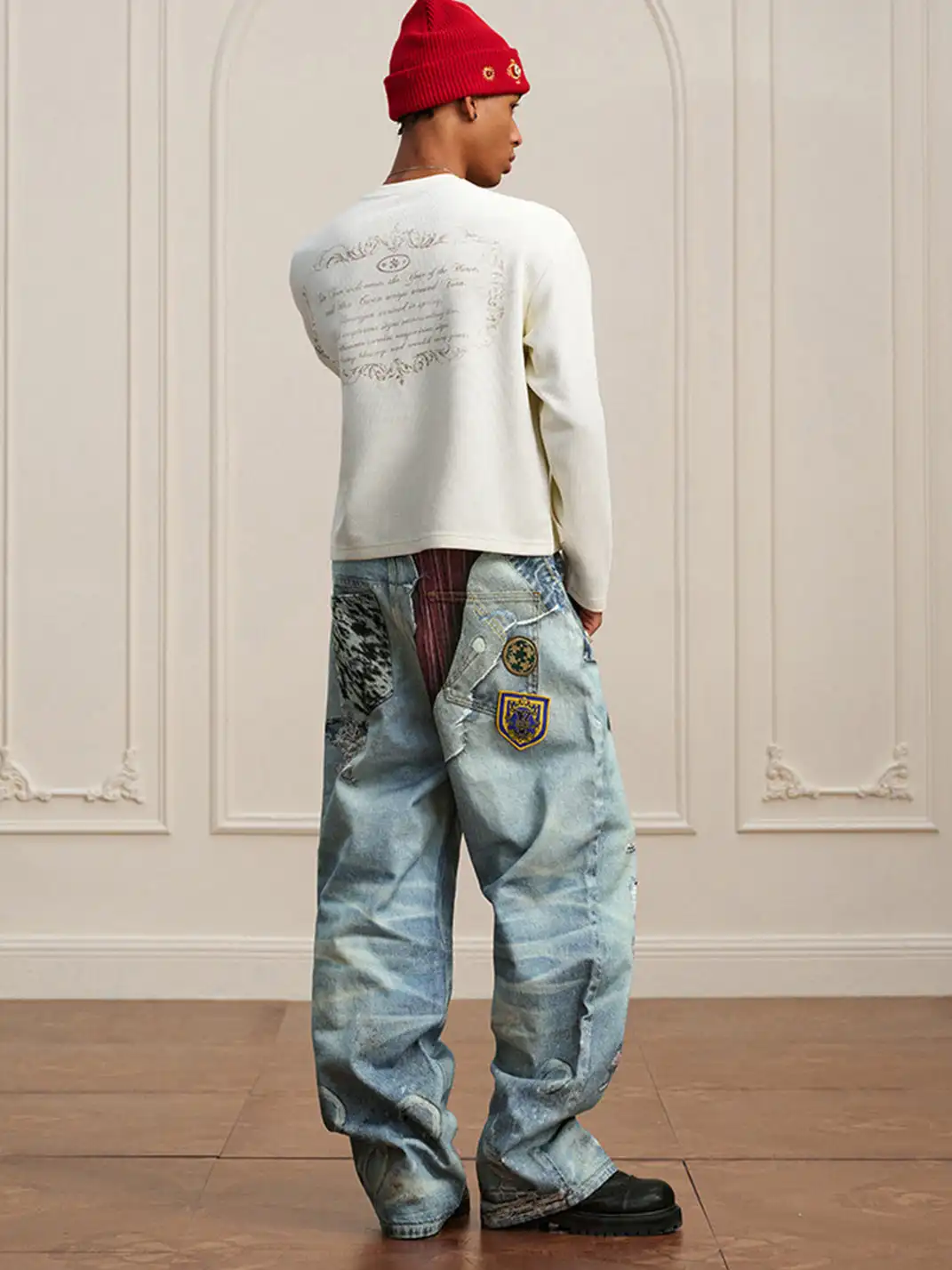 YADcrew | 3D Printed Floral Wide-Leg Jeans