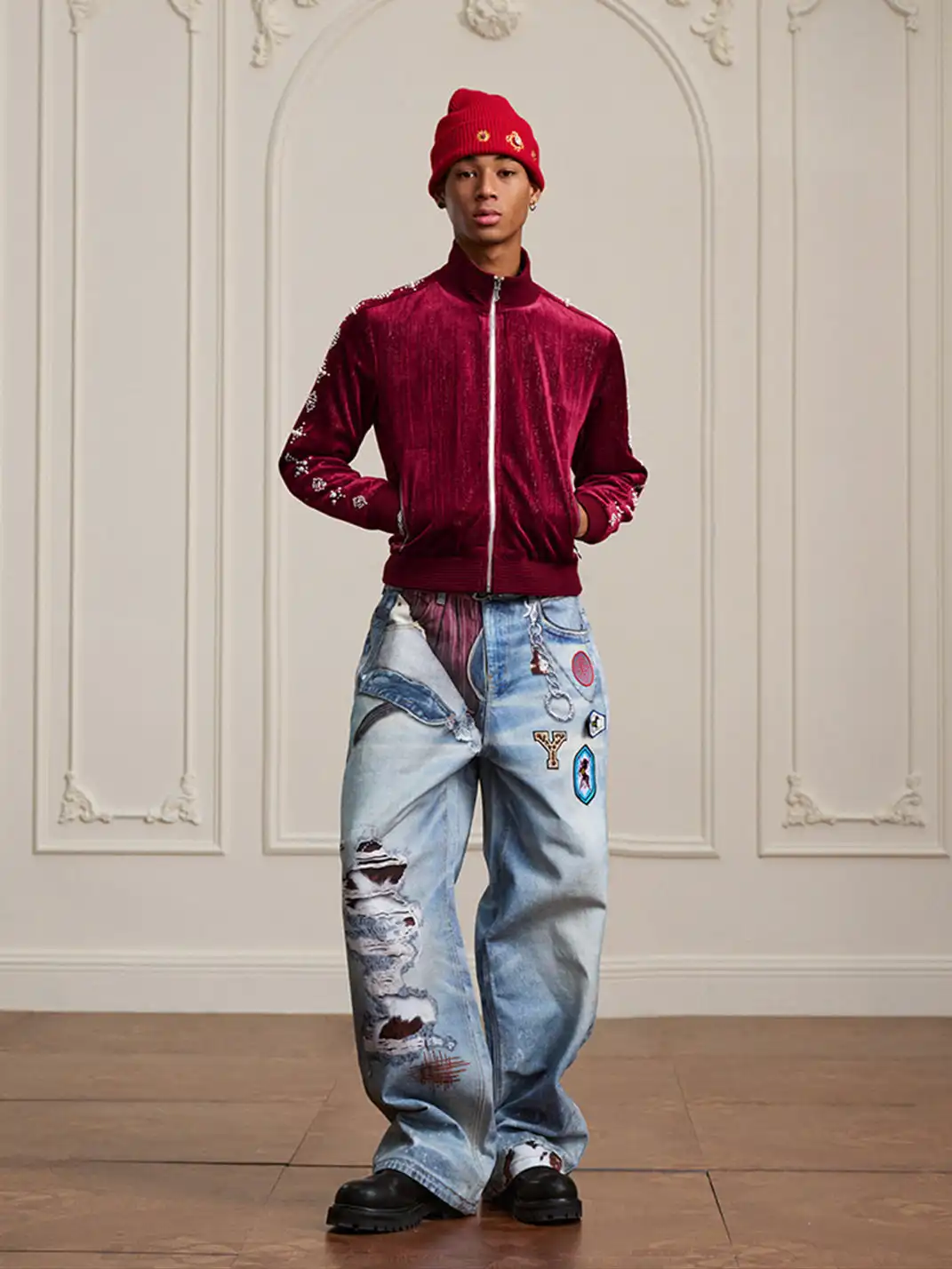 YADcrew | 3D Printed Floral Wide-Leg Jeans