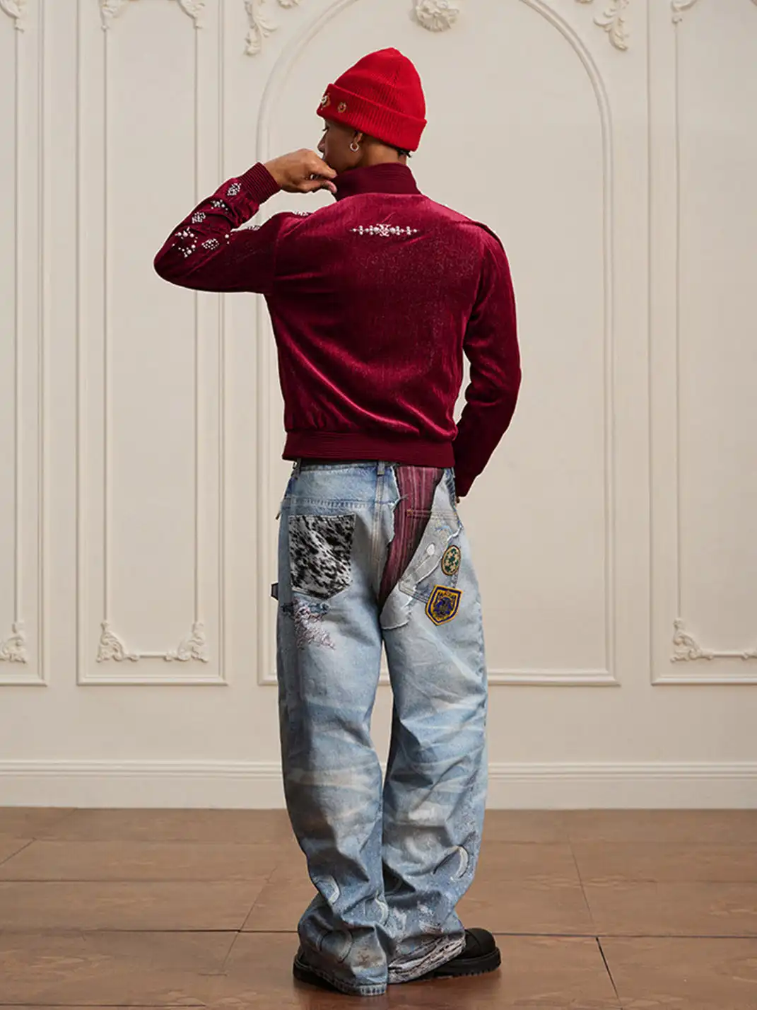 YADcrew | 3D Printed Floral Wide-Leg Jeans