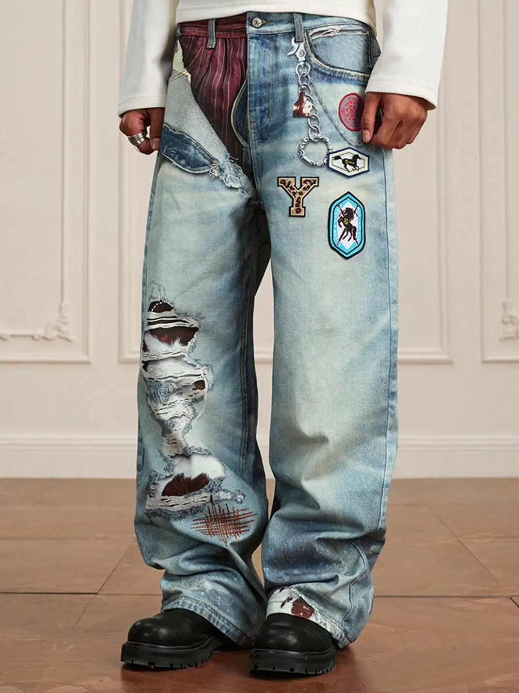 YADcrew | 3D Printed Floral Wide-Leg Jeans