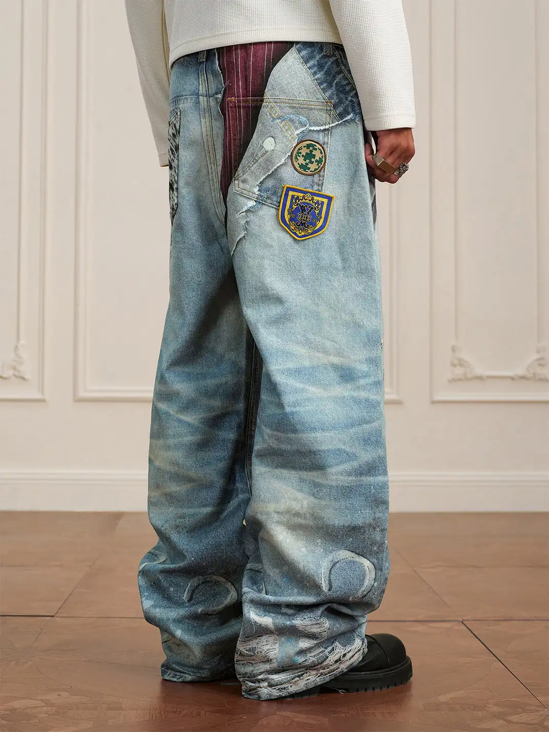 YADcrew | 3D Printed Floral Wide-Leg Jeans