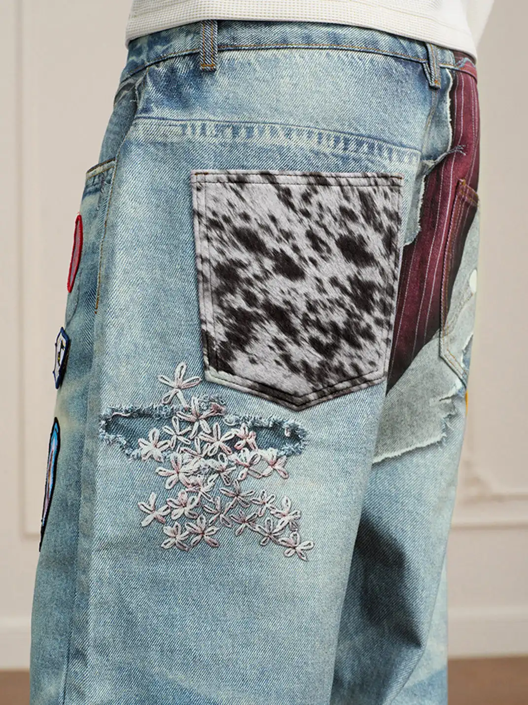 YADcrew | 3D Printed Floral Wide-Leg Jeans