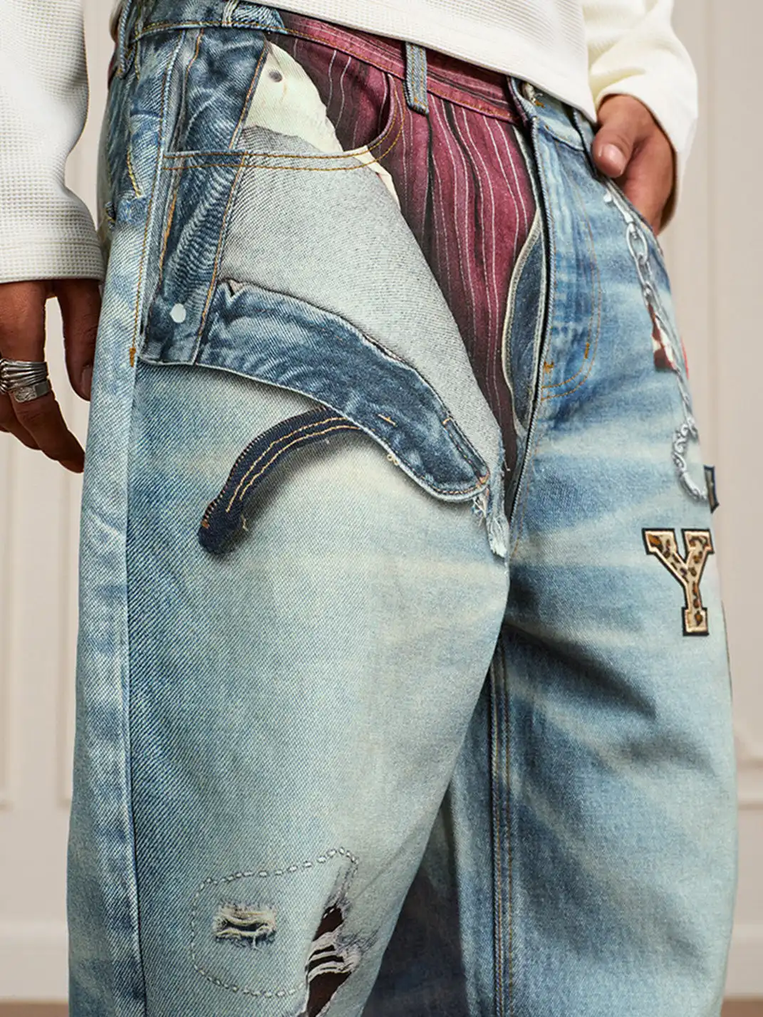 YADcrew | 3D Printed Floral Wide-Leg Jeans