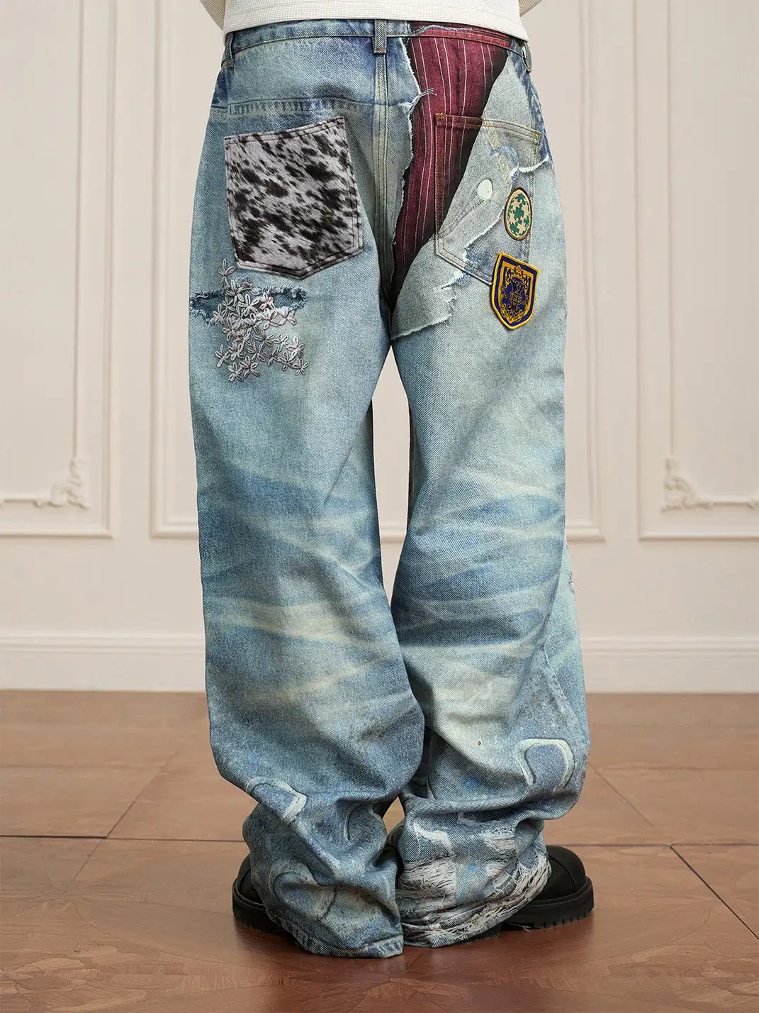 YADcrew | 3D Printed Floral Wide-Leg Jeans