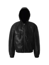 YADcrew | Crackle Pattern Hooded Leather Jacket