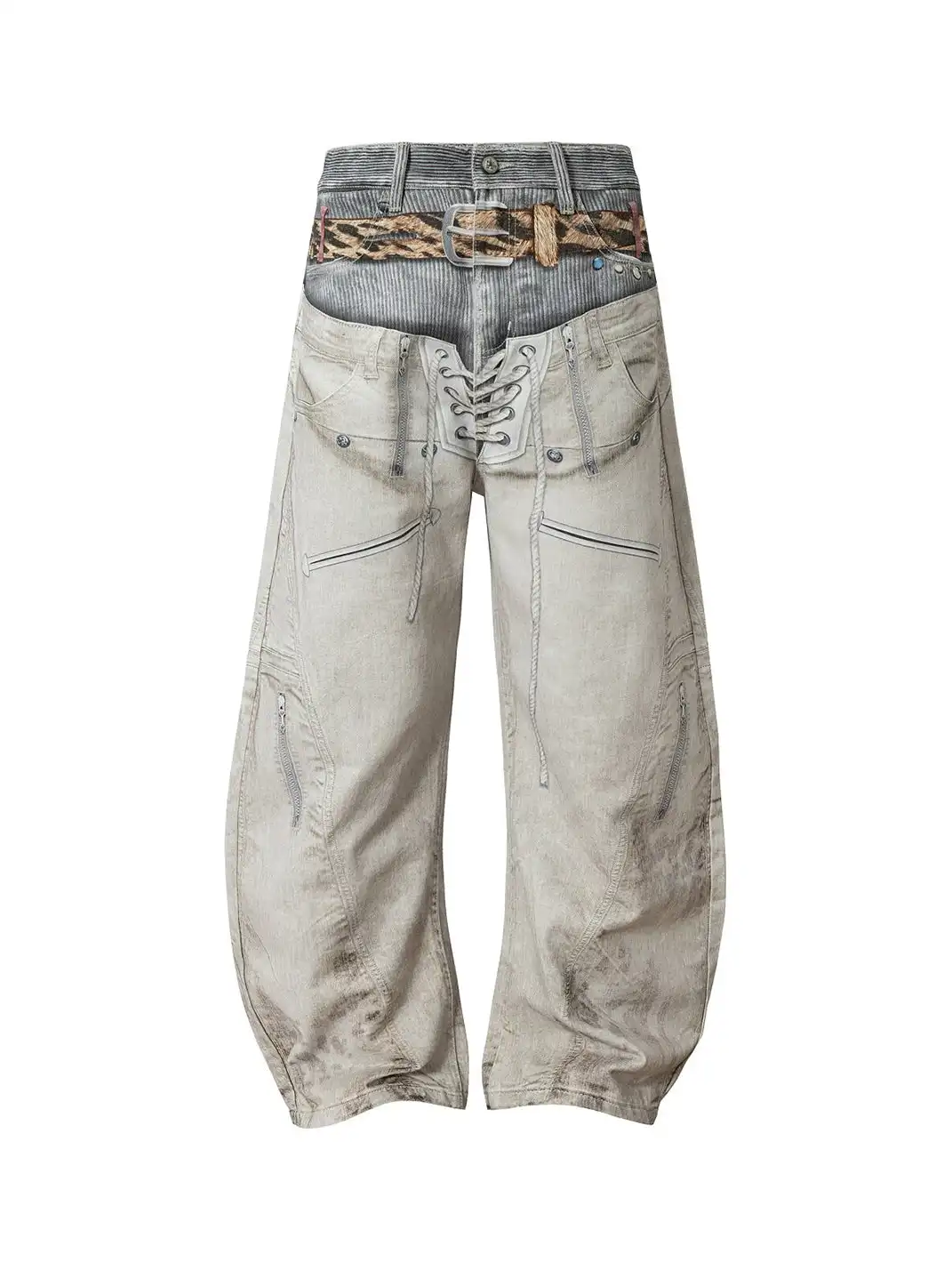 YADcrew | Leopard Print Double-Waisted Wide-Leg Jeans