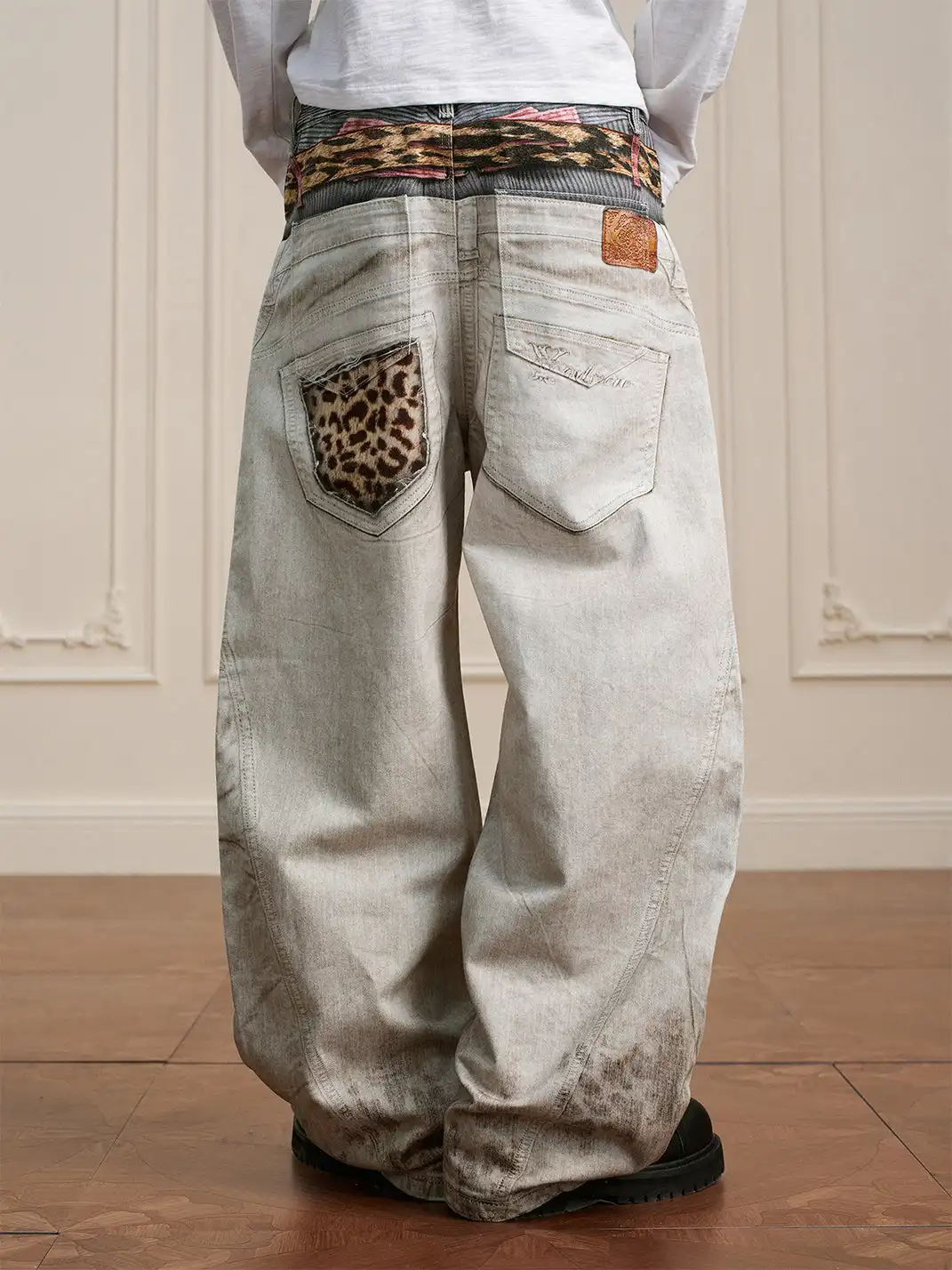 YADcrew | Leopard Print Double-Waisted Wide-Leg Jeans
