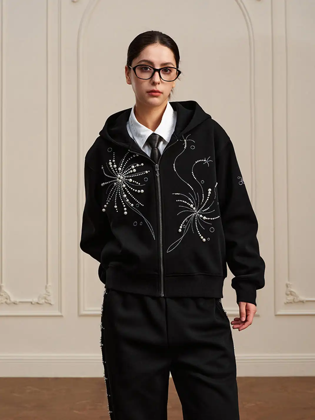 YADcrew | Fireworks Pearl Embroidered Hooded Sweatshirt