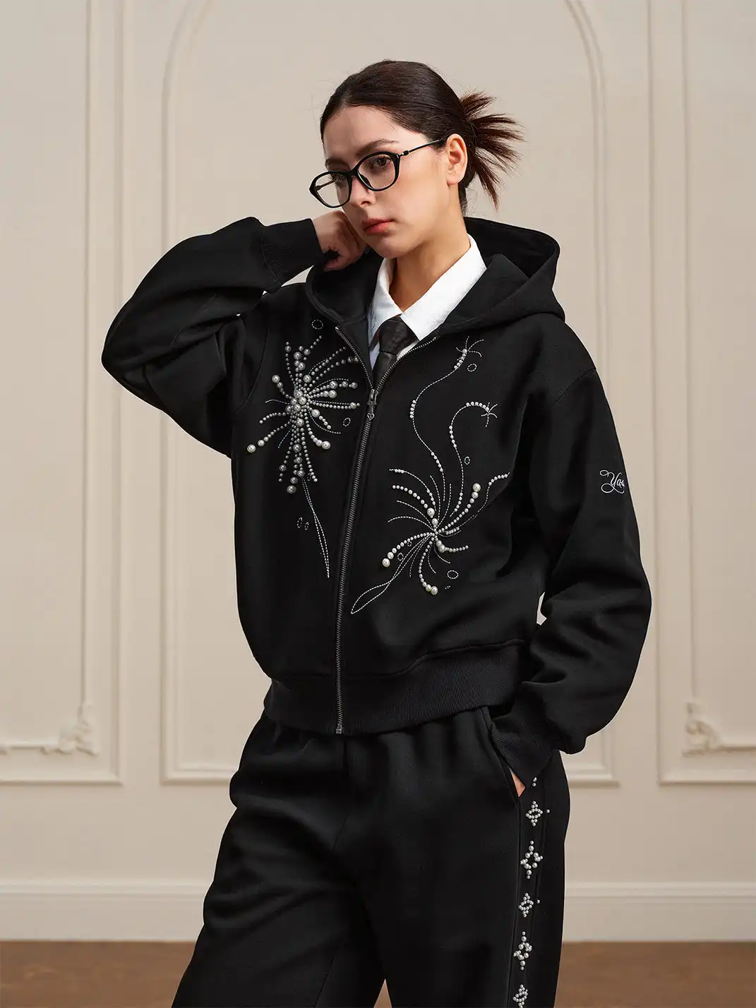 YADcrew | Fireworks Pearl Embroidered Hooded Sweatshirt