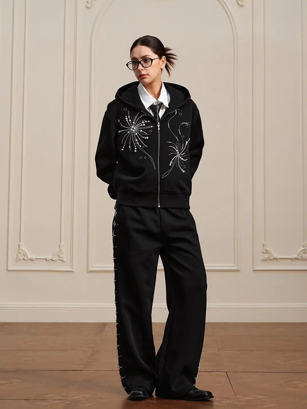 YADcrew | Fireworks Pearl Embroidered Hooded Sweatshirt