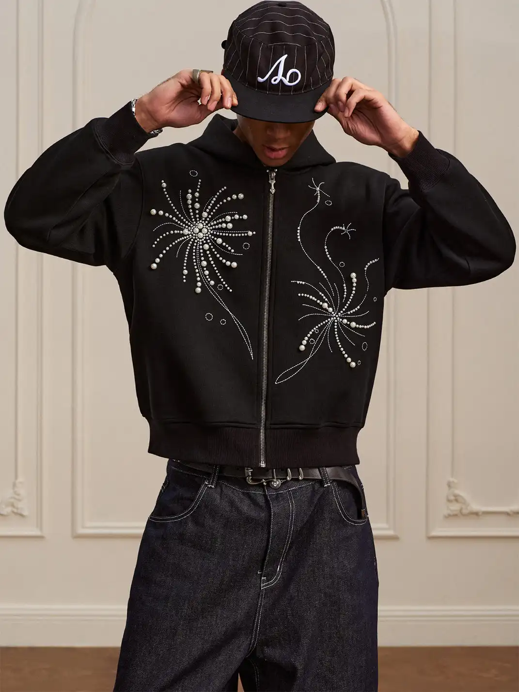 YADcrew | Fireworks Pearl Embroidered Hooded Sweatshirt