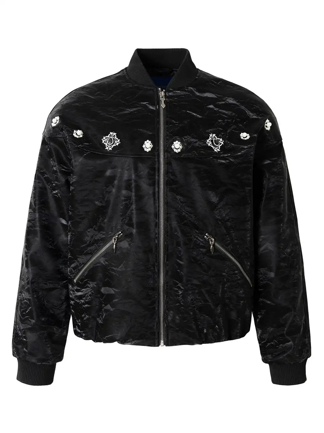 YADcrew | Jewelry-Studded Embroidered Leather Jacket