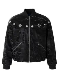 YADcrew | Jewelry-Studded Embroidered Leather Jacket