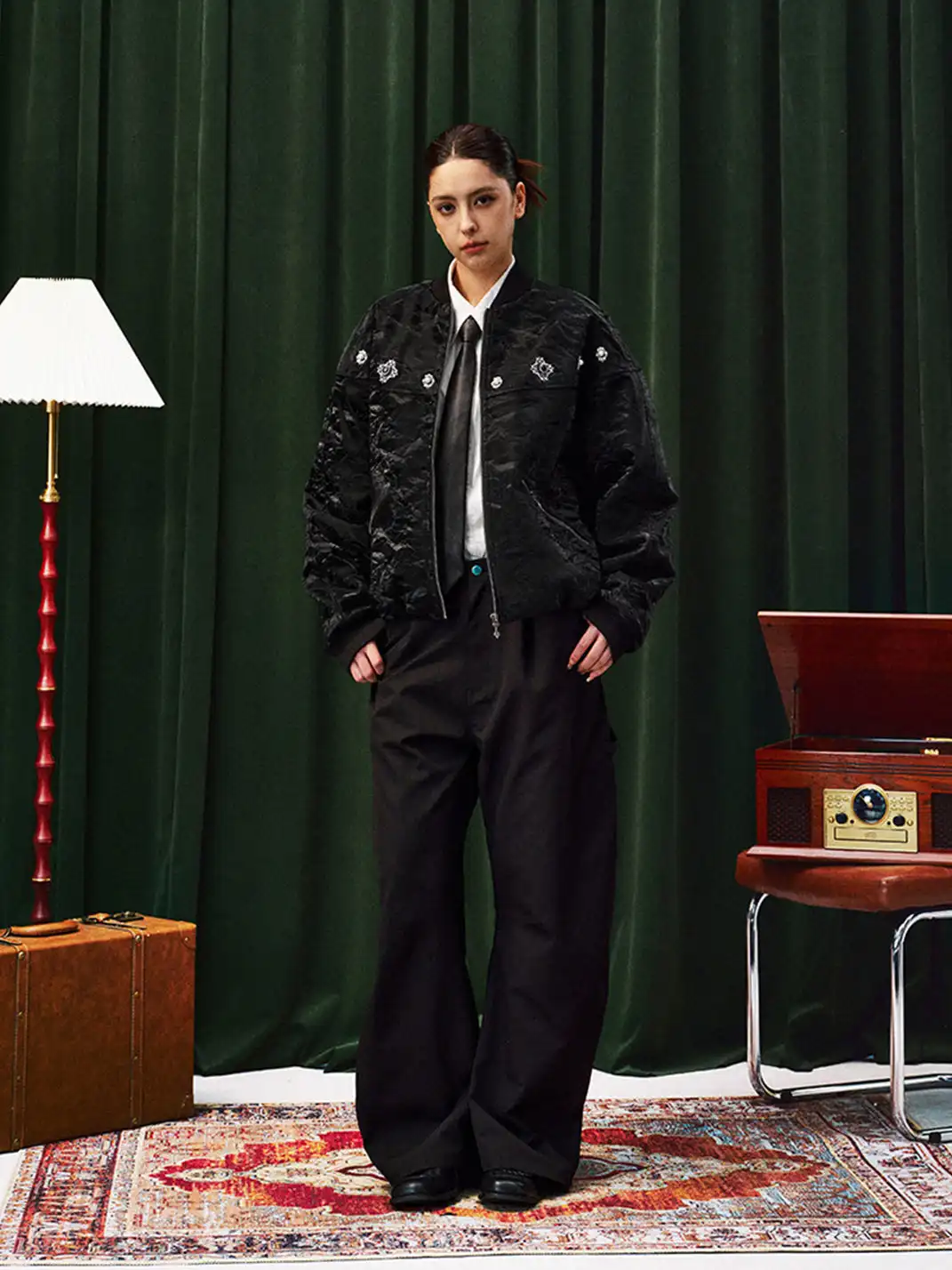 YADcrew | Jewelry-Studded Embroidered Leather Jacket